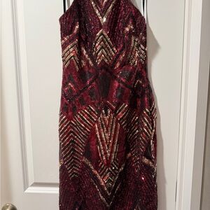 Bisou Bisou Strapless Burgundy and Gold Dress